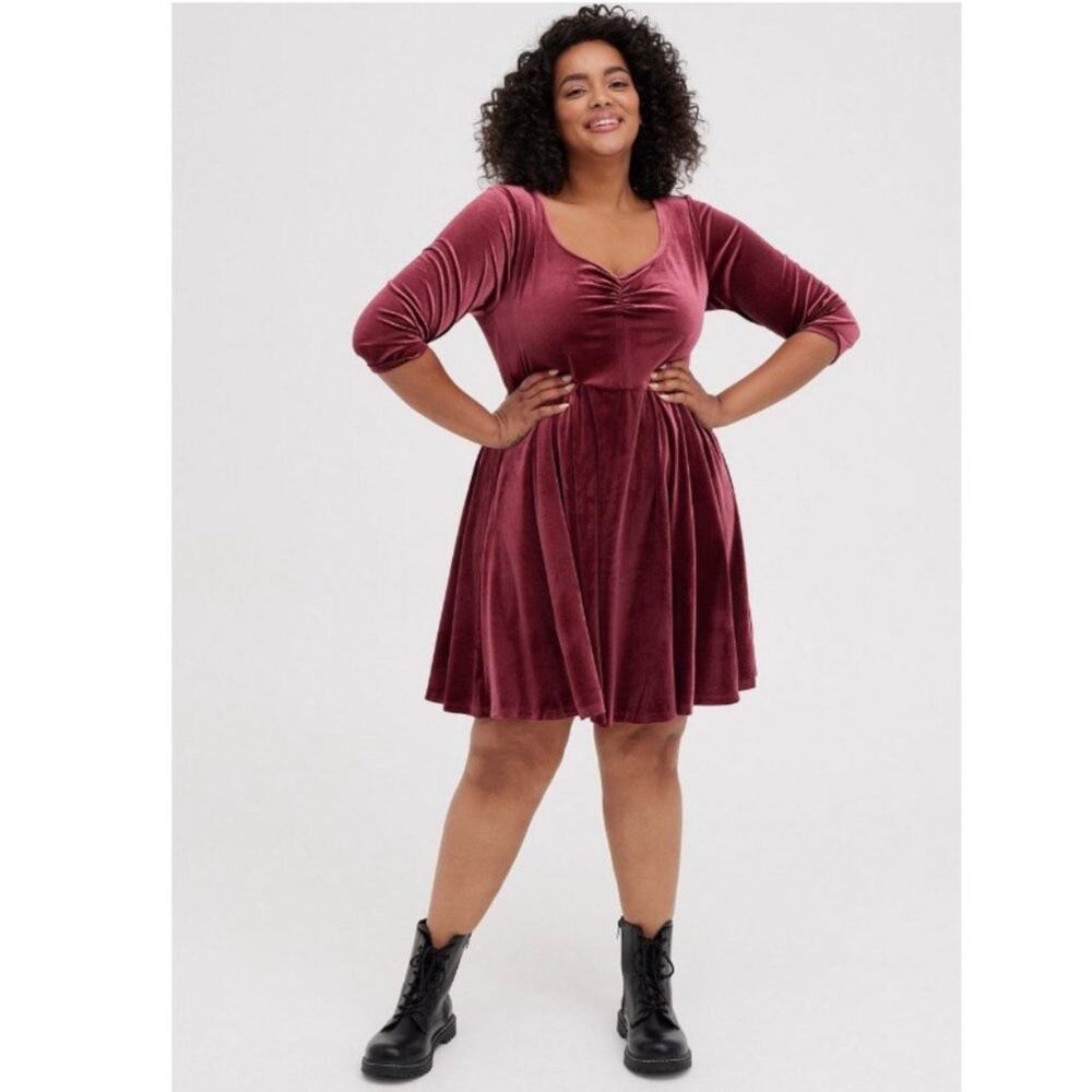 Torrid Velvet Skater Dress burgundy with pockets women's plus size 5x